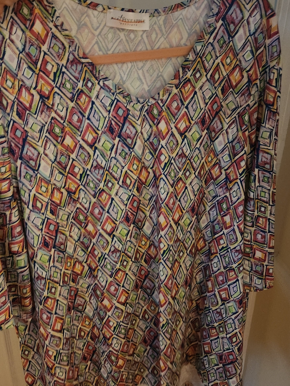 Mint Pineapple Boutique Multicolor Geometric V-Neck Women's Top